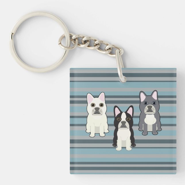 Frenchies Blue Striped Key Ring (Front)