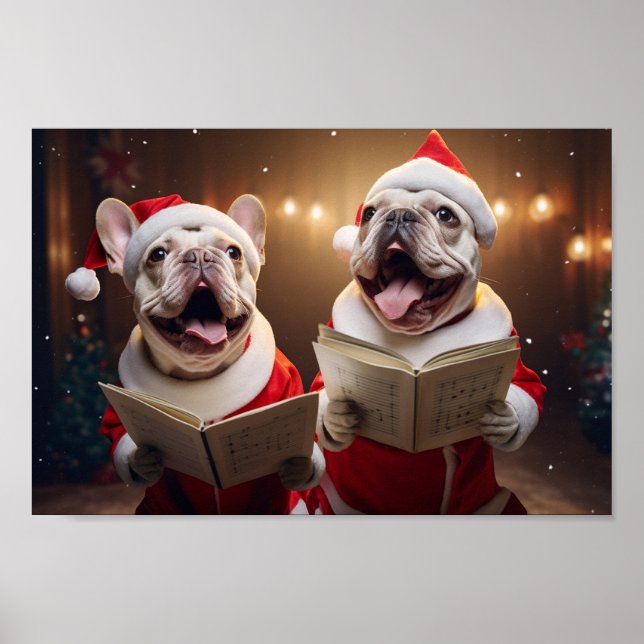 Frenchies Christmas Caroling Festive Holiday Poster (Front)