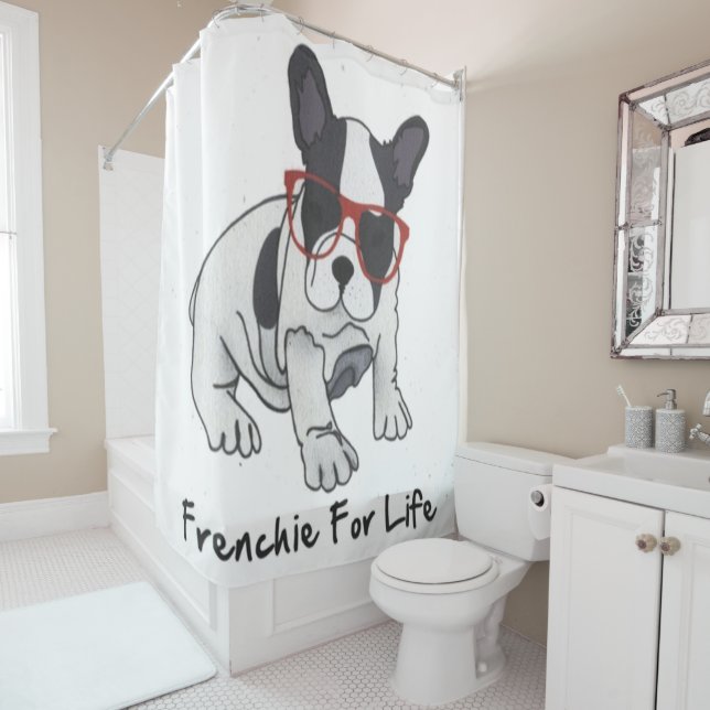 Frenchies For Life Shower Curtain (In Situ)