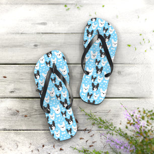 Frenchies French Bulldogs Cute Funny Pattern Blue  Thongs
