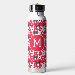 Frenchies French Bulldogs Red Pattern Monogram  Water Bottle