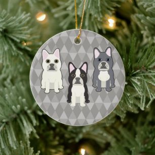 Frenchies Gray Diamonds Ceramic Ornament