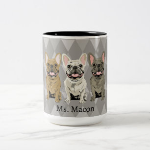 Frenchies Grey Diamonds Two-Tone Coffee Mug