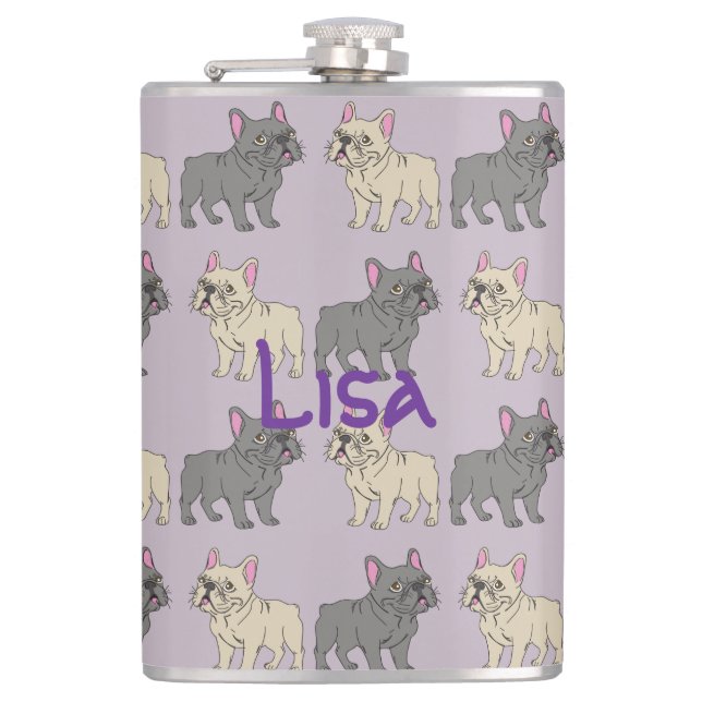 Frenchies, Purple Hip Flask (Front)