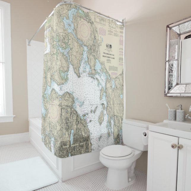Frenchman Bay and Mount Desert Island Chart Shower Curtain (In Situ)