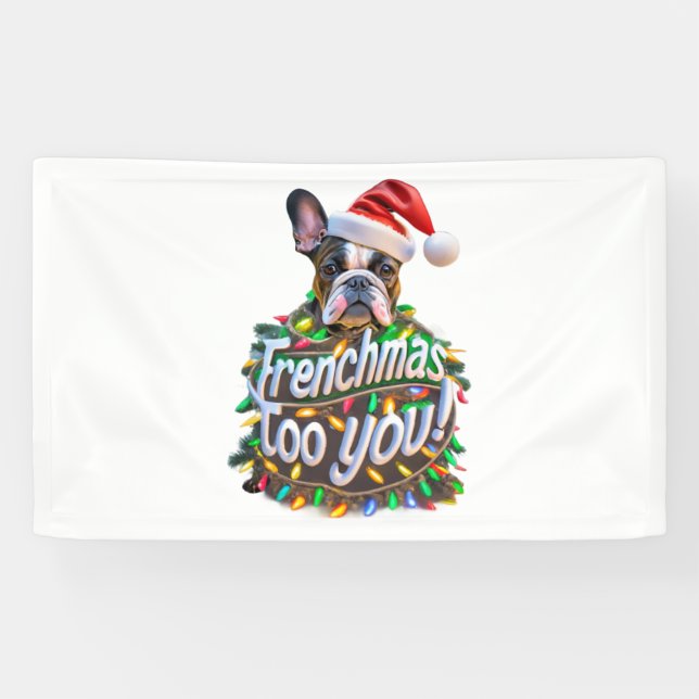 Frenchmas too you Bulldog Dog Tree Christmas Light Banner (Horizontal)