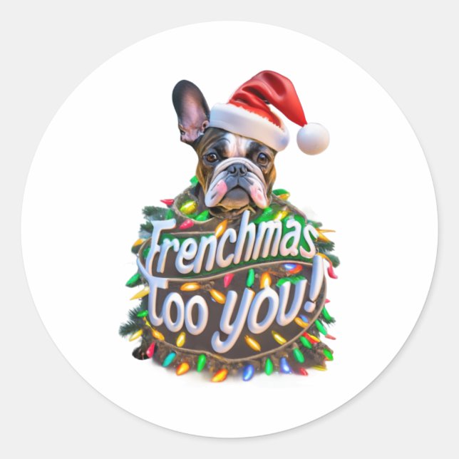 Frenchmas too you Bulldog Dog Tree Christmas Light Classic Round Sticker (Front)