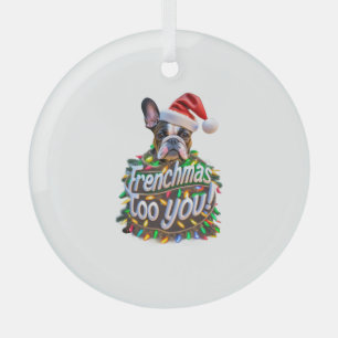 Frenchmas too you Bulldog Dog Tree Christmas Light Glass Tree Decoration