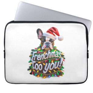 Frenchmas too you Bulldog Dog Tree Christmas Light Laptop Sleeve