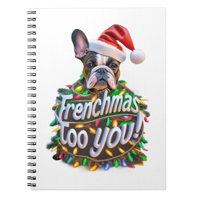 Frenchmas too you Bulldog Dog Tree Christmas Light Notebook (Front)