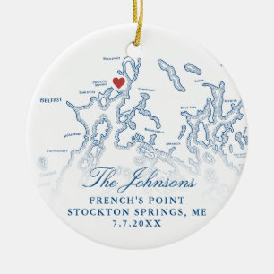 French's Point Maine Map Wedding Photo Christmas Ceramic Ornament