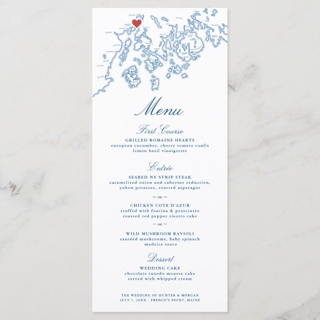 French's Point Stockton Maine Wedding Elegant Navy Menu (Front)