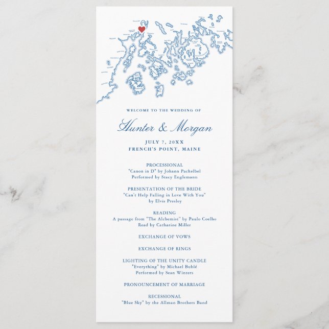 French's Point Stockton Springs Maine Map Wedding Program (Front)