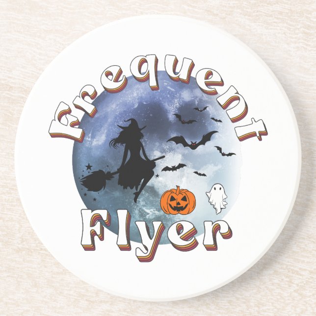 Frequent Flyer Halloween Witch Riding Broomstick Coaster (Front)