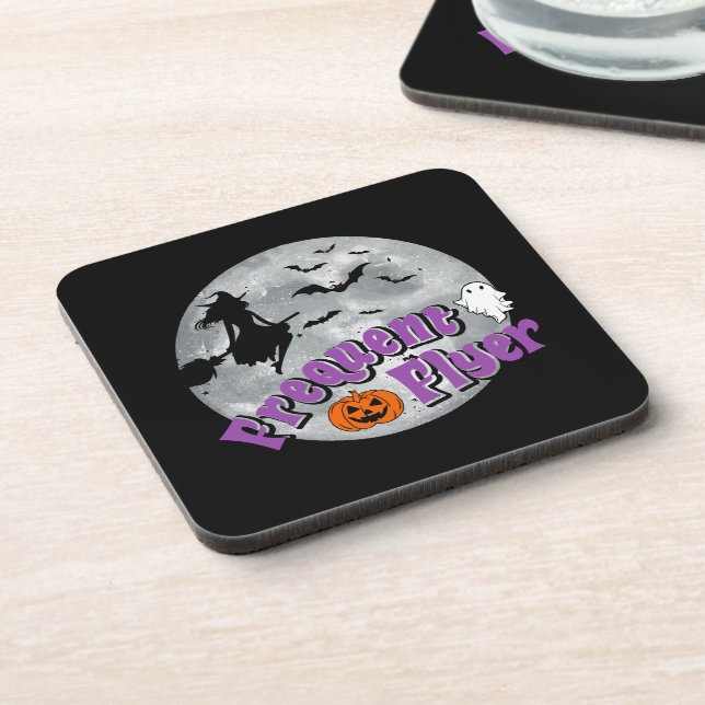Frequent Flyer Halloween Witch Riding Broomstick  Coaster (Left Side)