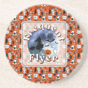 Frequent Flyer Halloween Witch Riding Broomstick Coaster