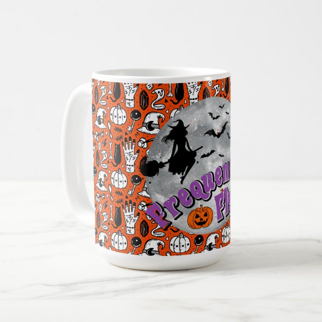 Frequent Flyer Halloween Witch Riding Broomstick  Coffee Mug (Front Left)
