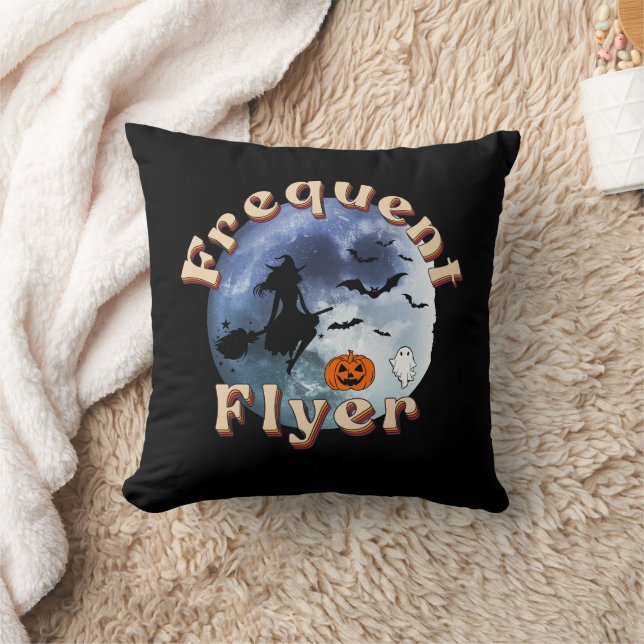 Frequent Flyer Halloween Witch Riding Broomstick Cushion (Blanket)