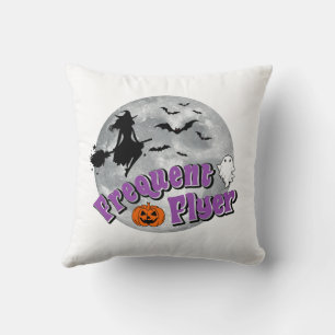 Frequent Flyer Halloween Witch Riding Broomstick Cushion
