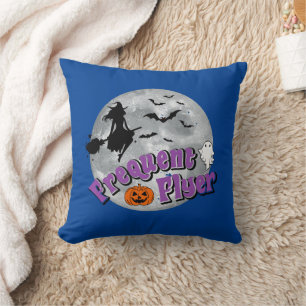 Frequent Flyer Halloween Witch Riding Broomstick  Cushion
