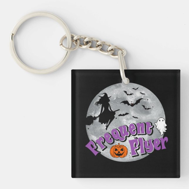 Frequent Flyer Halloween Witch Riding Broomstick  Key Ring (Front)