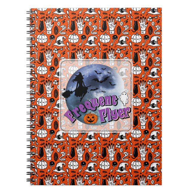 Frequent Flyer Halloween Witch Riding Broomstick  Notebook (Front)