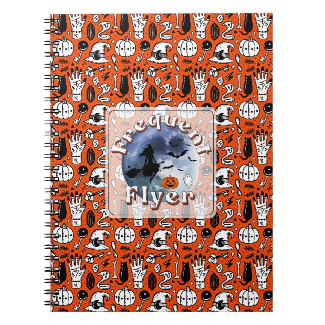 Frequent Flyer Halloween Witch Riding Broomstick Notebook (Front)