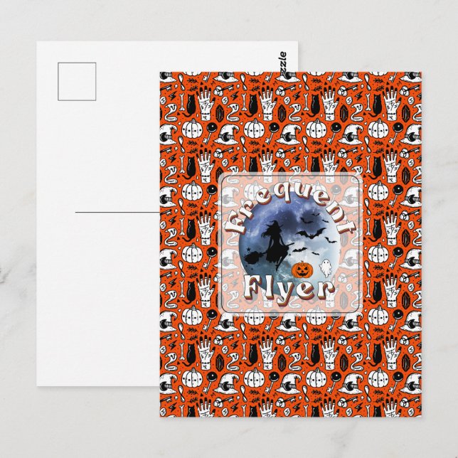 Frequent Flyer Halloween Witch Riding Broomstick Postcard (Front/Back)