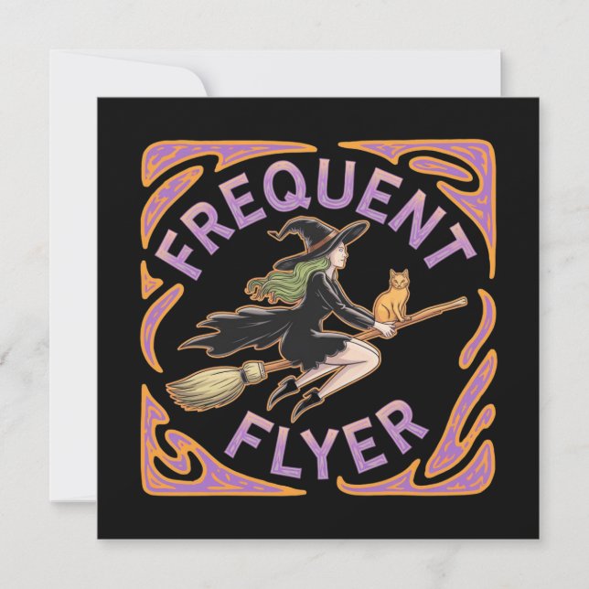 Frequent Flyer Witch A Funny Halloween Take  Invitation (Front)
