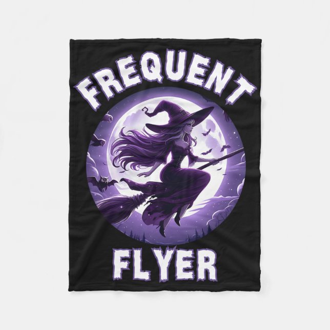 Frequent Flyer Witch Funny Halloween Costume Idea  Fleece Blanket (Front)