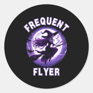 Frequent Flyer Witch, Funny Halloween Witch Costum Classic Round Sticker