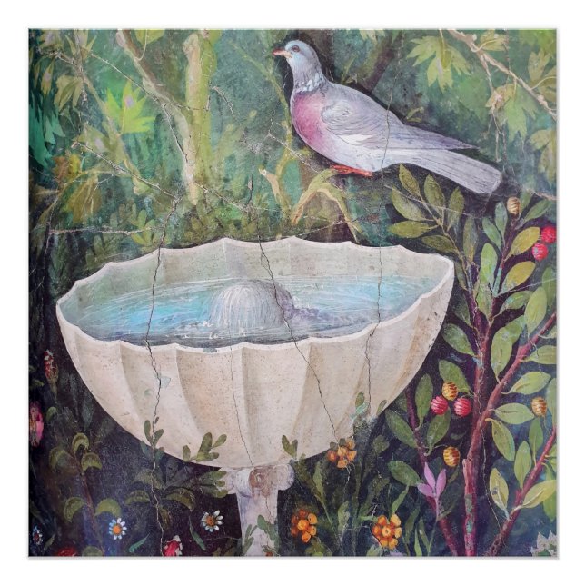 Fresco of Pigeon and a Fountain, Pompeii Poster (Front)