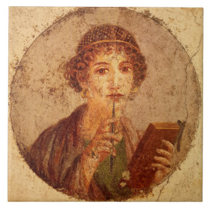 Fresco of Sappho in Pompeii Ceramic Tile