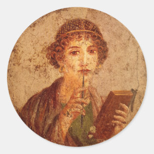 Fresco of Sappho in Pompeii   Classic Round Sticker