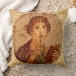 Fresco of Sappho in Pompeii Cushion