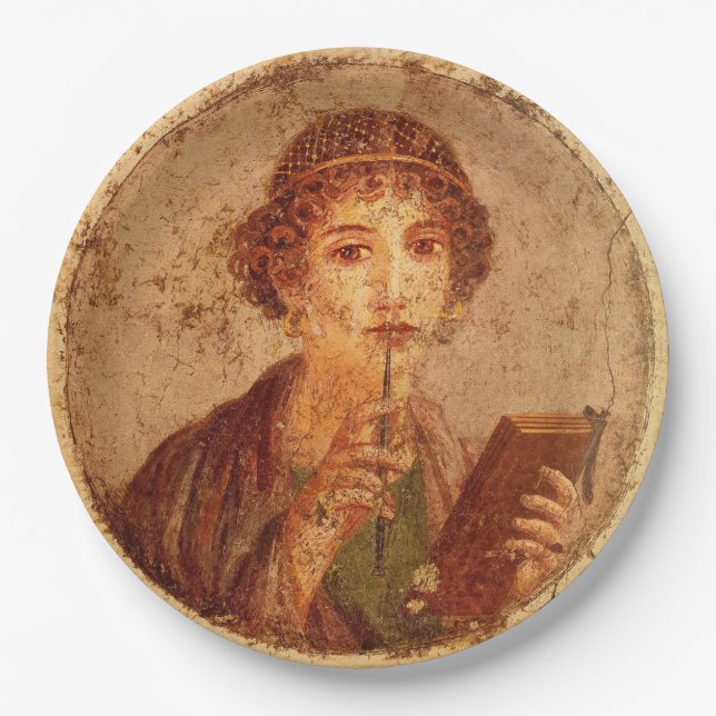 Fresco of Sappho in Pompeii    Paper Plate (Front)
