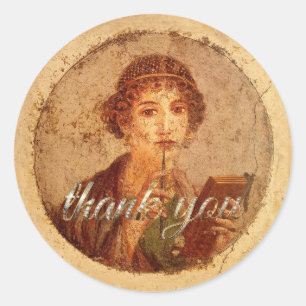 Fresco of Sappho in Pompeii Thank you Classic Round Sticker