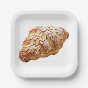 Fresh Almond Croissant French Pastry Paper Plate