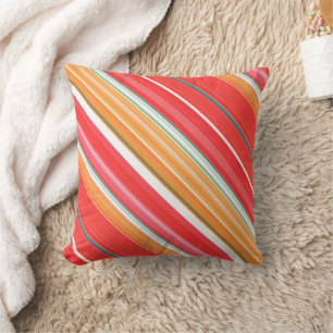 Fresh and Bright Red and Yellow Stripe and Plaid Cushion