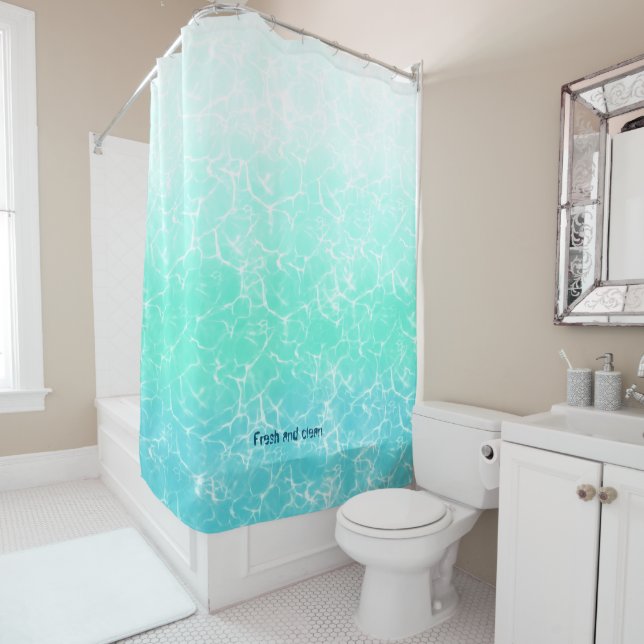 Fresh and clean, light aqua green water shower curtain (In Situ)