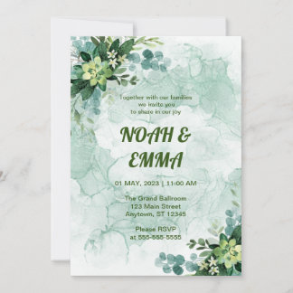Fresh and Clean White and Green Wedding Invitation