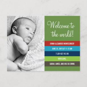 Fresh and Colourful Birth Announcement - Baby Boy Postcard