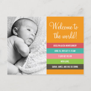 Fresh and Colourful Birth Announcement - Baby Girl Postcard