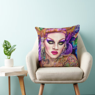 Fresh and Colourful Drag Queen Artwork Design Cushion