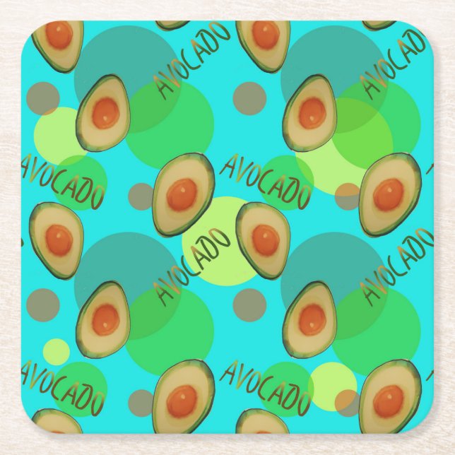 Fresh and fun avocado pattern square paper coaster (Front)