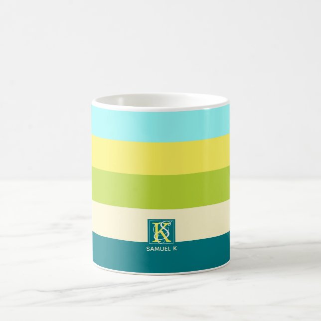 Fresh and Happy Colourful Stripes Monogram Coffee Mug (Center)