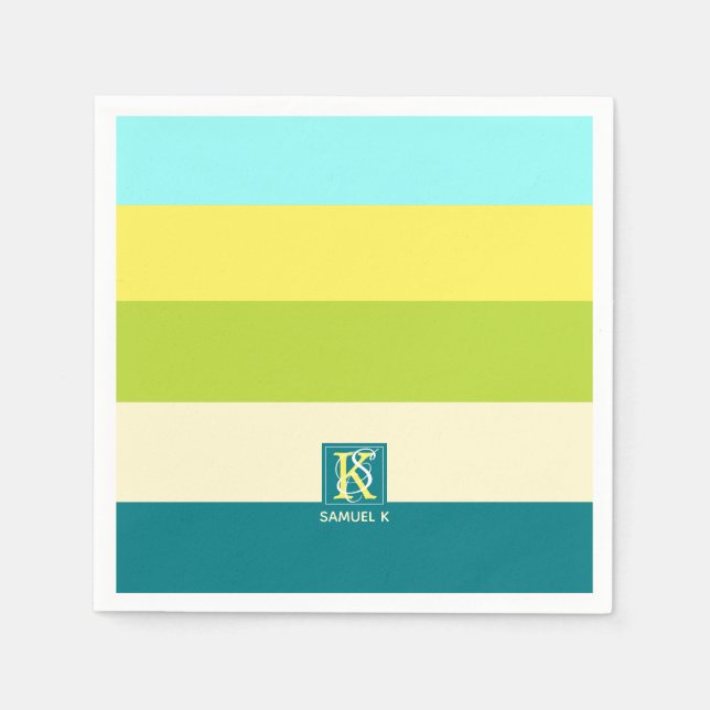 Fresh and Happy Colourful Stripes Monogram Napkin (Front)