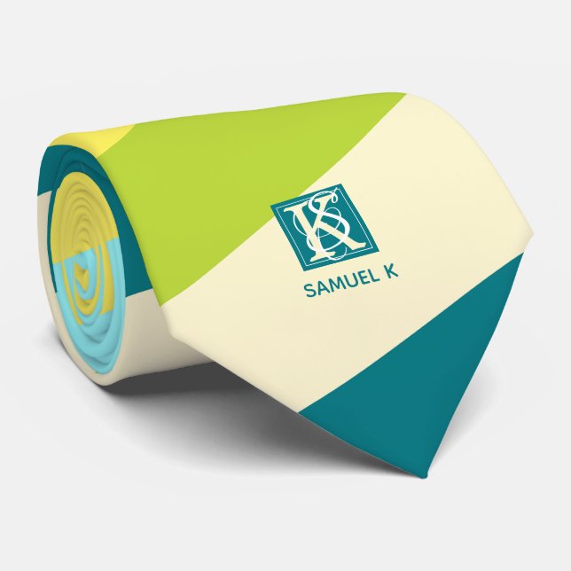 Fresh and Happy Colourful Stripes Monogram Tie (Rolled)