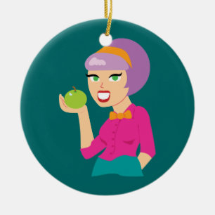 Fresh Apple Retro Girl Ceramic Tree Decoration