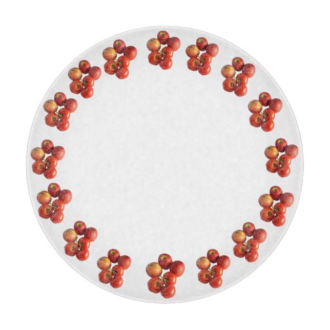 Fresh Apples and Tomatoes Round Glass Cutting Boar Cutting Board (Front)